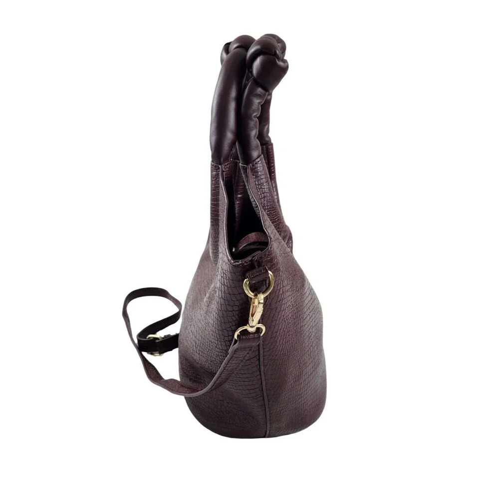 Anthropologie Ring Handle Crossbody Bag Burgundy Croc Embossed EUC